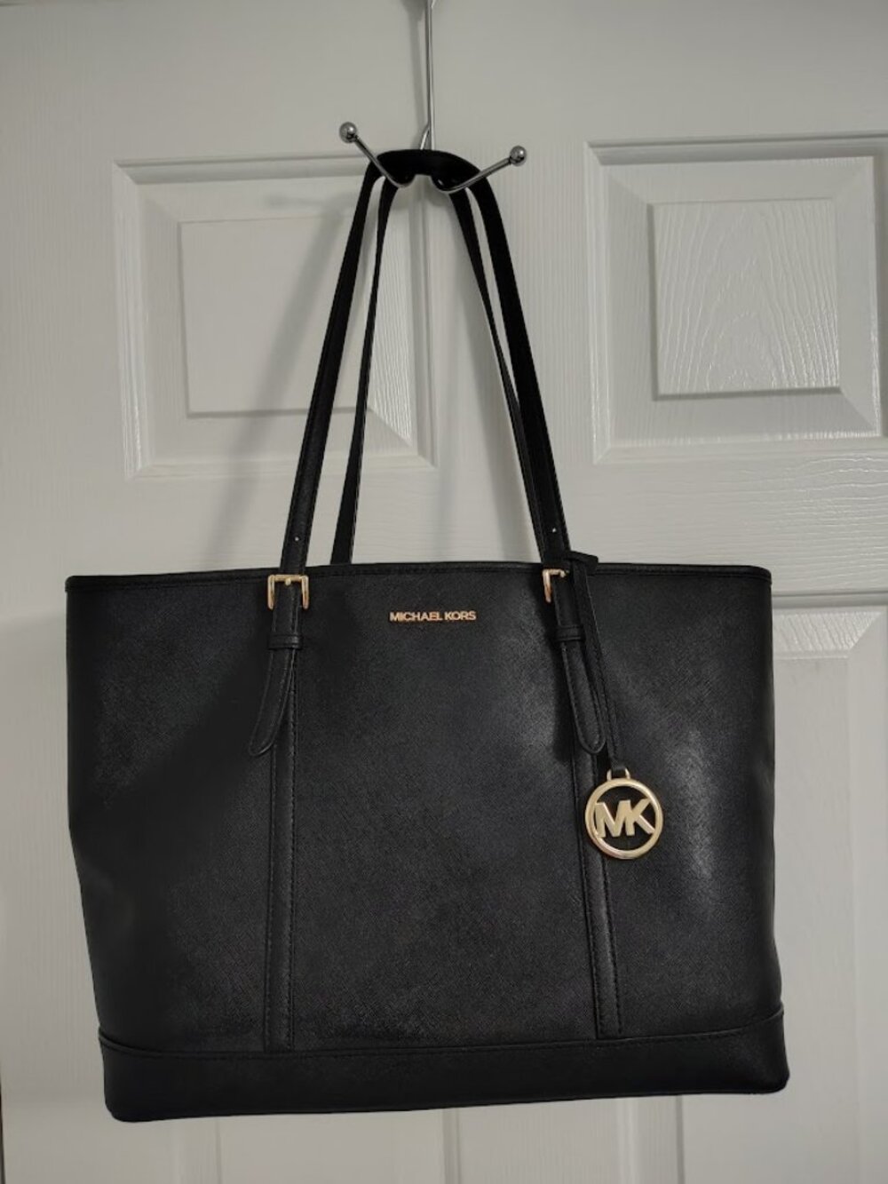 Michael Kors Black Saffiano Leather Tote | Gold Hardware | Large Shoulder Bag